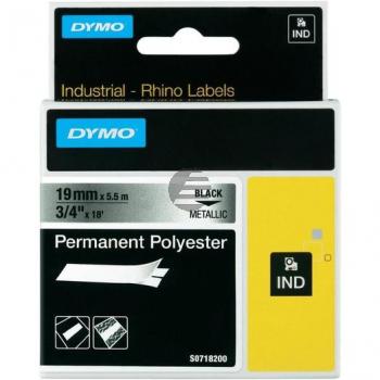 Dymo permanentes Polyesterband 19mm schwarz/silber metallic (18762)