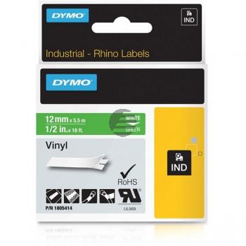 Dymo Schriftbandkassette 12mm (Vinyl) weiß/grün (1805414)