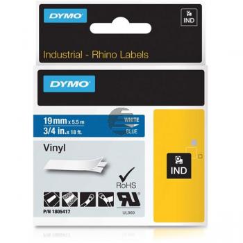 Dymo Schriftbandkassette 19mm (Vinyl) weiß/blau (1805417)