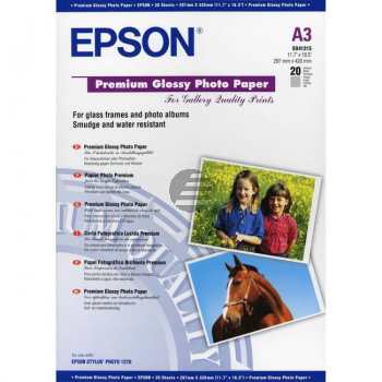 Epson Premium Glossy Photo Paper DIN A3 Fotopapier glänzend weiß 20 Seiten DIN A3 (C13S041315)