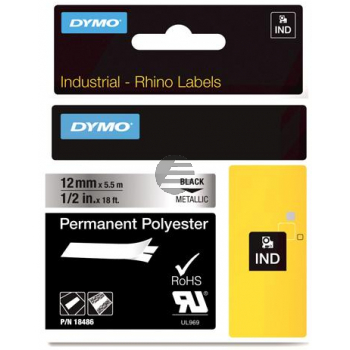 Dymo permanentes Polyesterband 12mm schwarz/metallic (18761)