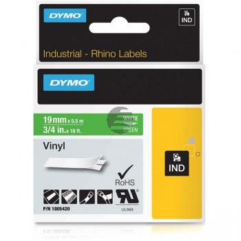 Dymo Schriftbandkassette 19mm (Vinyl) weiß/grün (1805420)