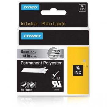 Dymo permanentes Polyesterband 6mm schwarz/silber metallic (1805441)