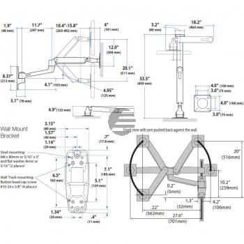 45-383-026 / LX Steh-Sitz-Wandmontage-LCD-Arm / Belastbarkeit bis 13,6kg / Anhebung 51cm / Schwenkung 360°