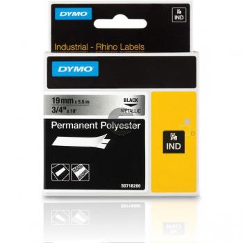 Dymo permanentes Polyesterband 19mm schwarz/silber metallic (18487)